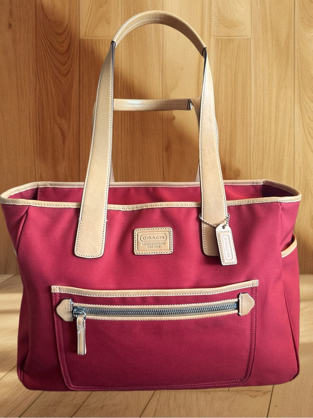 Coach Hampton 5975 Red Canvas Leather Trim Diaper Tote Bag Y2K 2004